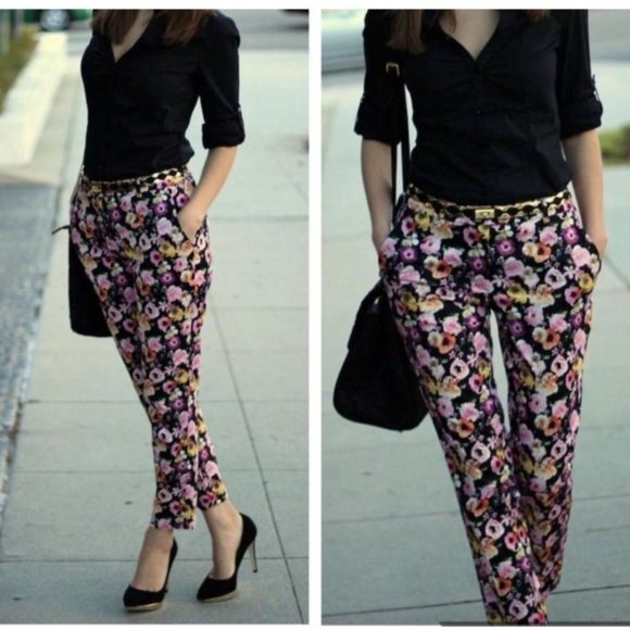H&M Floral Print Ankle Dress Pants w/slits on hem - Picture 11 of 11